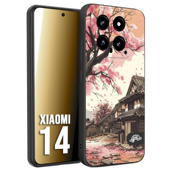 CUSTOMIZZA - Custodia cover nera morbida in tpu compatibile per Xiaomi 14 casa giapponese rosa ciliegio in fiore disegnata tattoo