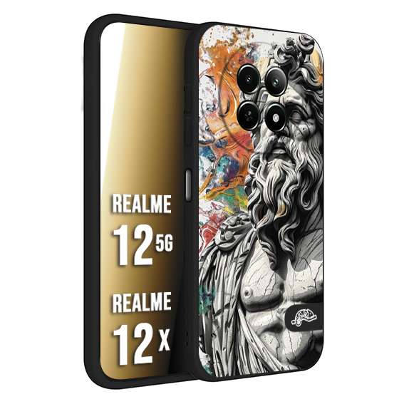 CUSTOMIZZA - Custodia cover nera morbida in tpu compatibile per Realme 12 5G - 12X statua colorata moderna antico tattoo splash color