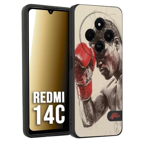 CUSTOMIZZA - Custodia cover nera morbida in tpu compatibile per Xiaomi Redmi 14C pugilato pugili disegno tattoo guantoni boxer pesi massimi