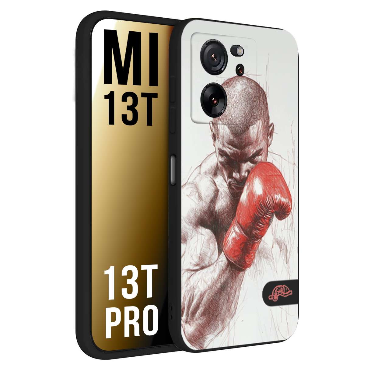 CUSTOMIZZA - Custodia cover nera morbida in tpu compatibile per Xiaomi 13T - 13T PRO pugilato pugili disegno tattoo guantoni box sport primo piano