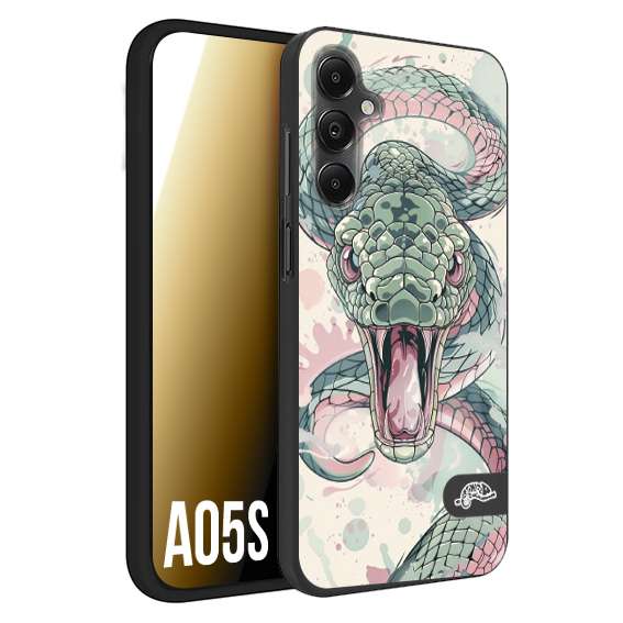 CUSTOMIZZA - Custodia cover nera morbida in tpu compatibile per Samsung A05S snake pink green serpente tatuaggio tattoo disegnato a mano