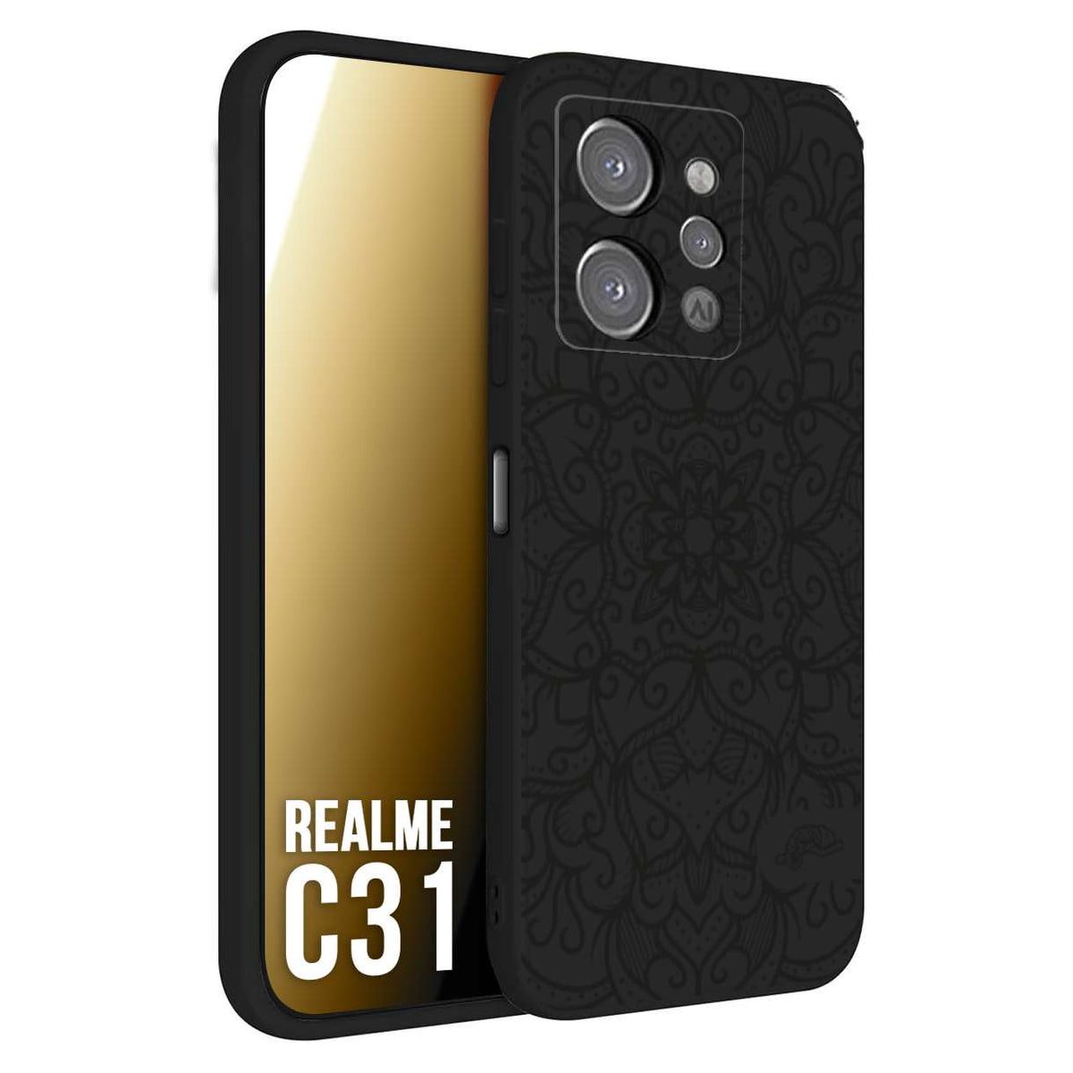 CUSTOMIZZA - Custodia cover nera morbida in tpu compatibile per Realme C31 mandala nero fiore vedo non vedo donna