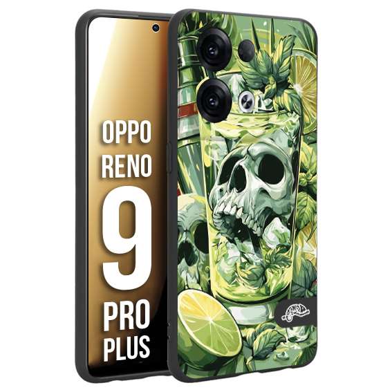 CUSTOMIZZA - Custodia cover nera morbida in tpu compatibile per Oppo Reno 9 PRO PLUS Mojito cocktail teschio illustrazione drink lime menta ghiacci tropicale street art