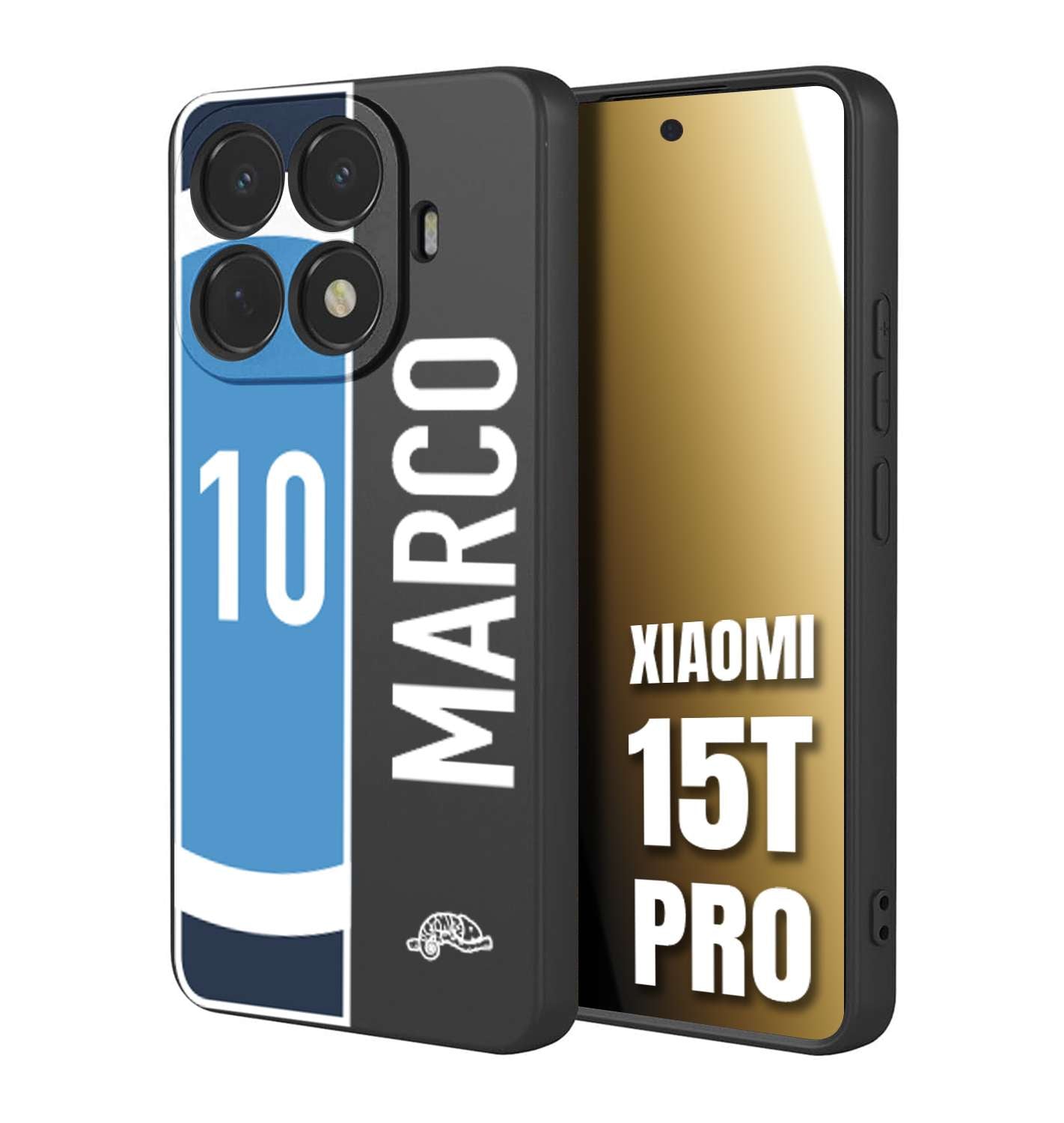 CUSTOMIZZA - Custodia cover nera morbida in tpu compatibile per Xiaomi 15T PRO personalizzata calcio football nome e numero calciatori biancoazzurri bianco celesti