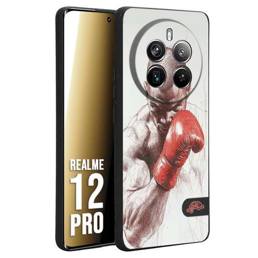 CUSTOMIZZA - Custodia cover nera morbida in tpu compatibile per Realme 12 PRO pugilato pugili disegno tattoo guantoni box sport primo piano