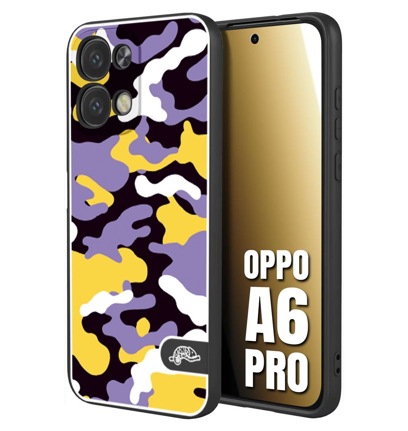 CUSTOMIZZA - Custodia cover nera morbida in tpu compatibile per Oppo A6 PRO camouflage mimetico militare viola lilla giallo