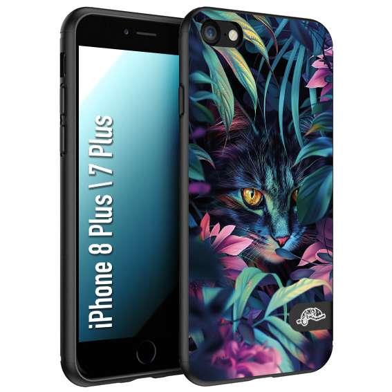 CUSTOMIZZA - Custodia cover nera morbida in tpu compatibile per iPhone 7 Plus - 8 plus animali color giungla tropicale occhio di gatto colori vibranti disegnato