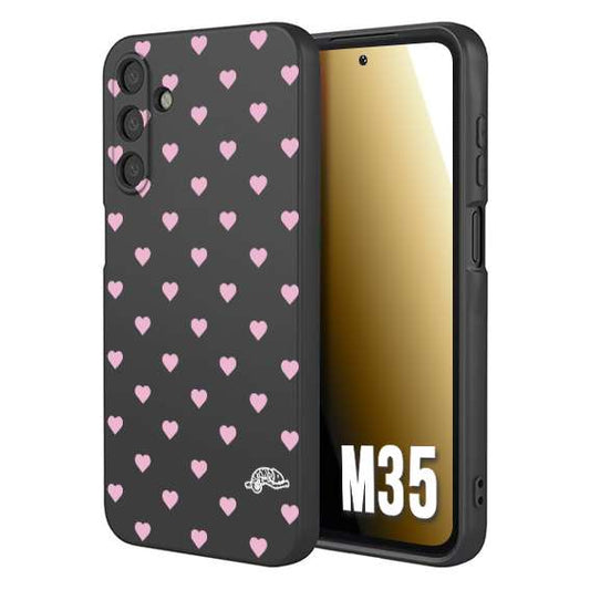 CUSTOMIZZA - Custodia cover nera morbida in tpu compatibile per Samsung M35 cuori pois rosa su nero donna pin up vintage