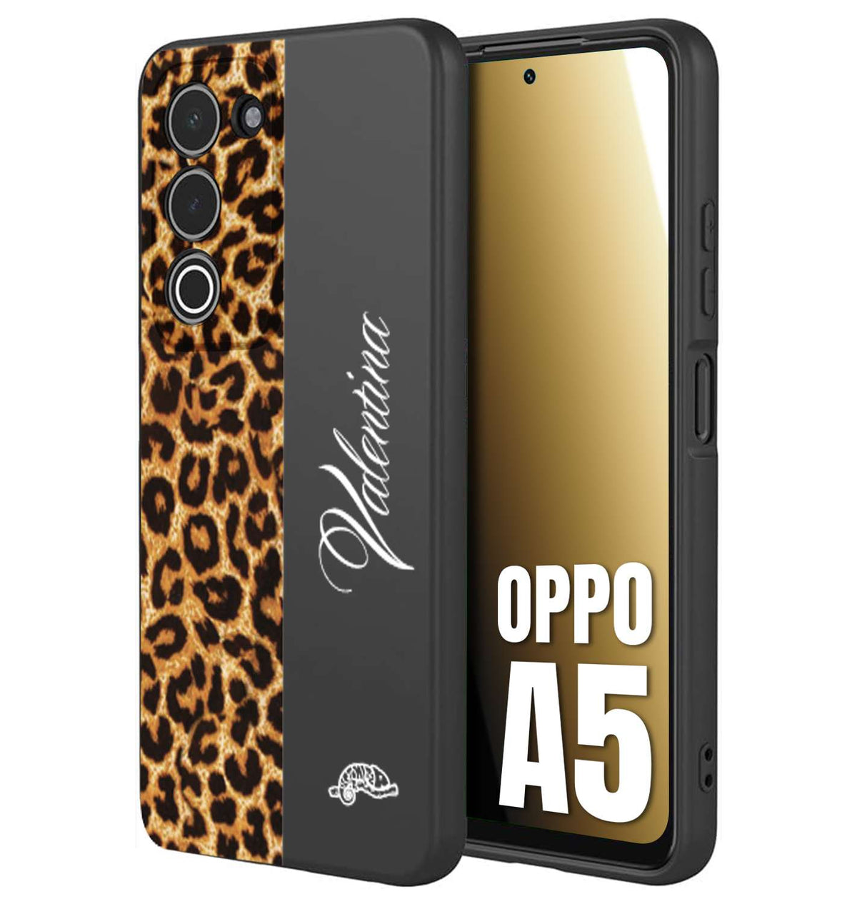 CUSTOMIZZA - Custodia cover nera morbida in tpu compatibile per Oppo A5 custom nome scritta leopardato maculato donna marrone leopard