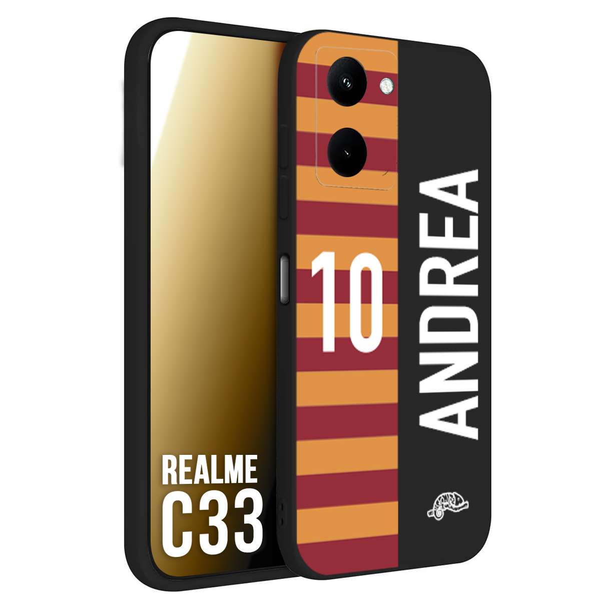 CUSTOMIZZA - Custodia cover nera morbida in tpu compatibile per Realme C33 personalizzata calcio football nome e numero calciatori giallo rossi