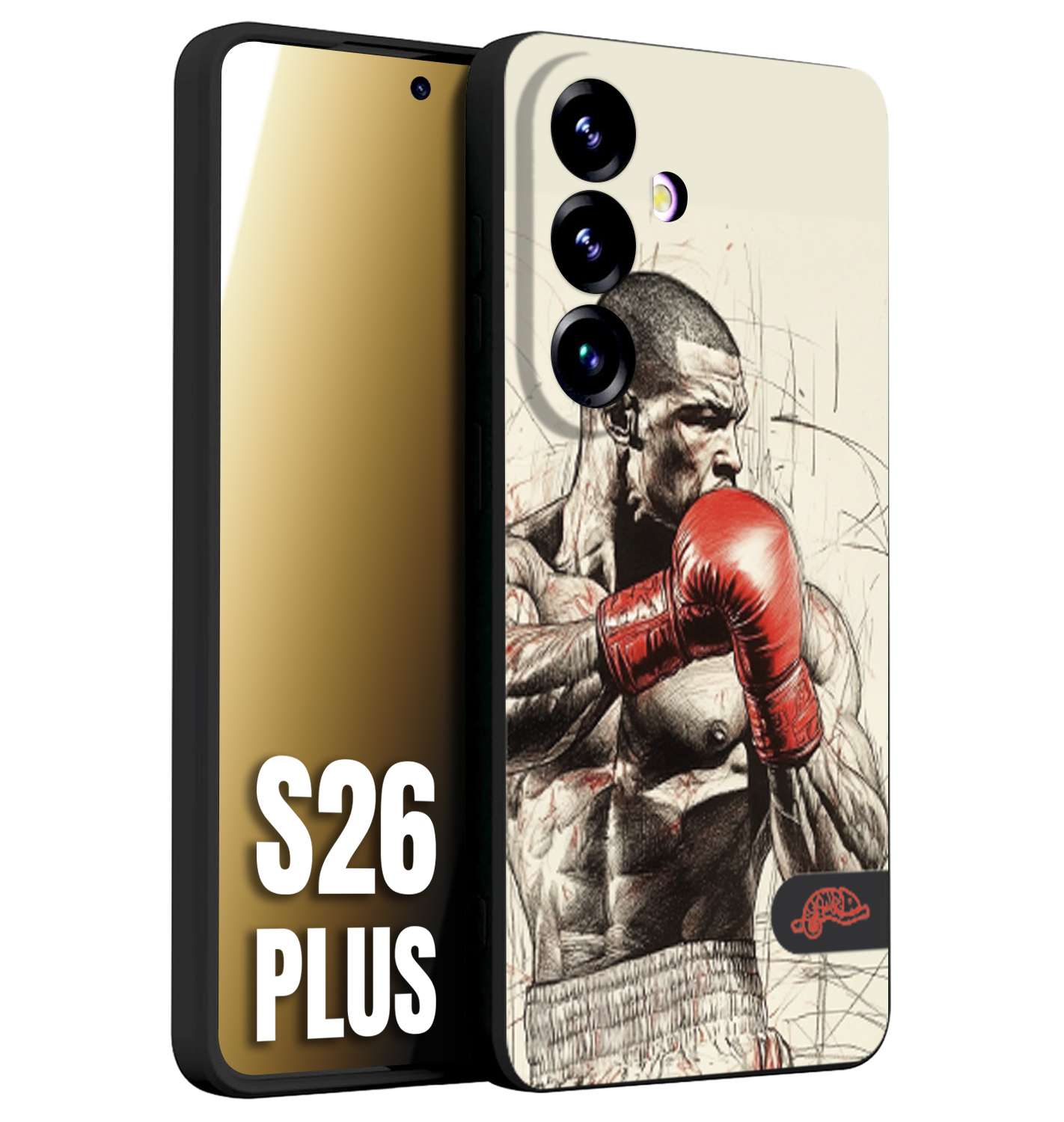 CUSTOMIZZA - Custodia cover nera morbida in tpu compatibile per Samsung S26 PLUS pugilato pugili disegno tattoo guantoni box sport ring