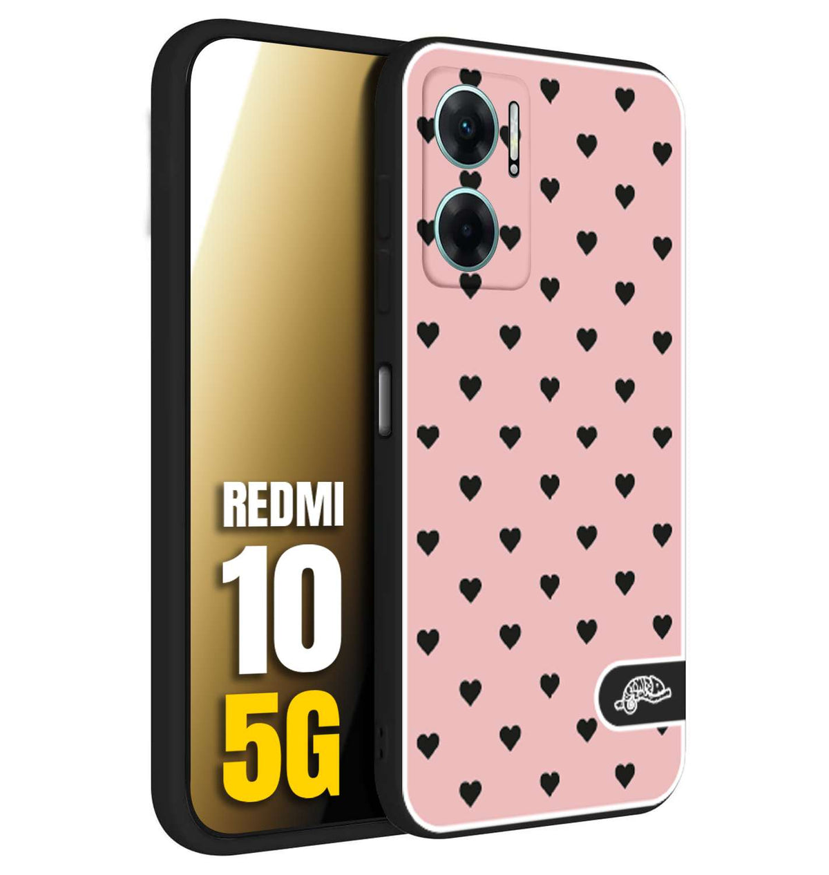 CUSTOMIZZA - Custodia cover nera morbida in tpu compatibile per Xiaomi Redmi 10 5G cuori pois rosa donna pin up vintage