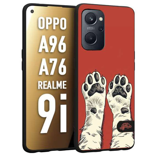 CUSTOMIZZA - Custodia cover nera morbida in tpu compatibile per Realme 9i - A96 - A76 zampe di gatto cat paws rossa red disegnata fumetto cartoon