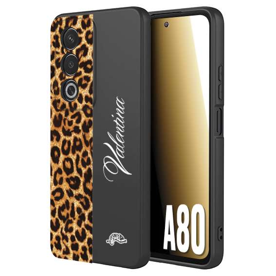 CUSTOMIZZA - Custodia cover nera morbida in tpu compatibile per Oppo A80 custom nome scritta leopardato maculato donna marrone leopard