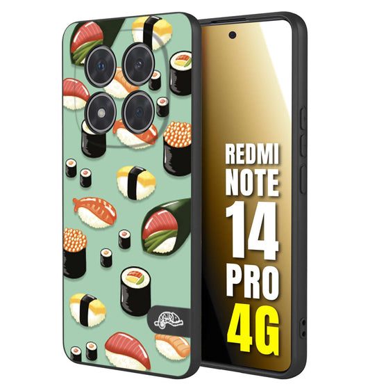 CUSTOMIZZA - Custodia cover nera morbida in tpu compatibile per Xiaomi Redmi Note 14 PRO 4G sushi disegni giapponese nighiri acquamarina verde