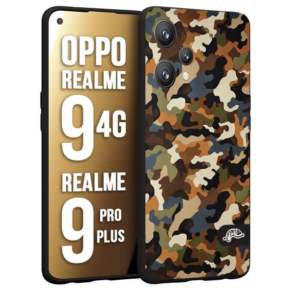 CUSTOMIZZA - Custodia cover nera morbida in tpu compatibile per Realme 9 4G - 9 PRO PLUS camouflage mimetico militare moderno blu marrone beige