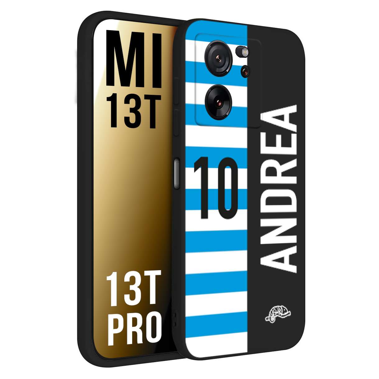 CUSTOMIZZA - Custodia cover nera morbida in tpu compatibile per Xiaomi 13T - 13T PRO personalizzata calcio football nome e numero calciatori biancazzurri