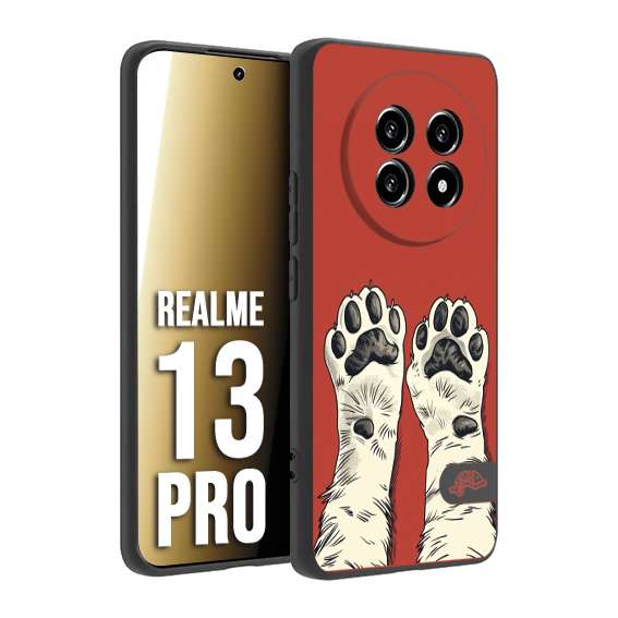 CUSTOMIZZA - Custodia cover nera morbida in tpu compatibile per Realme 13 PRO zampe di gatto cat paws rossa red disegnata fumetto cartoon