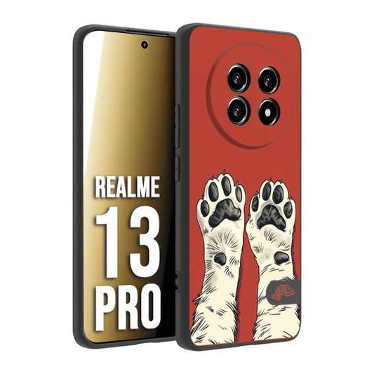 CUSTOMIZZA - Custodia cover nera morbida in tpu compatibile per Realme 13 PRO zampe di gatto cat paws rossa red disegnata fumetto cartoon