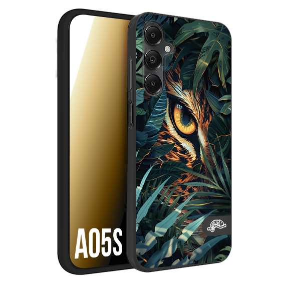 CUSTOMIZZA - Custodia cover nera morbida in tpu compatibile per Samsung A05S animali color giungla tropicale occhio di giaguaro felino disegnato