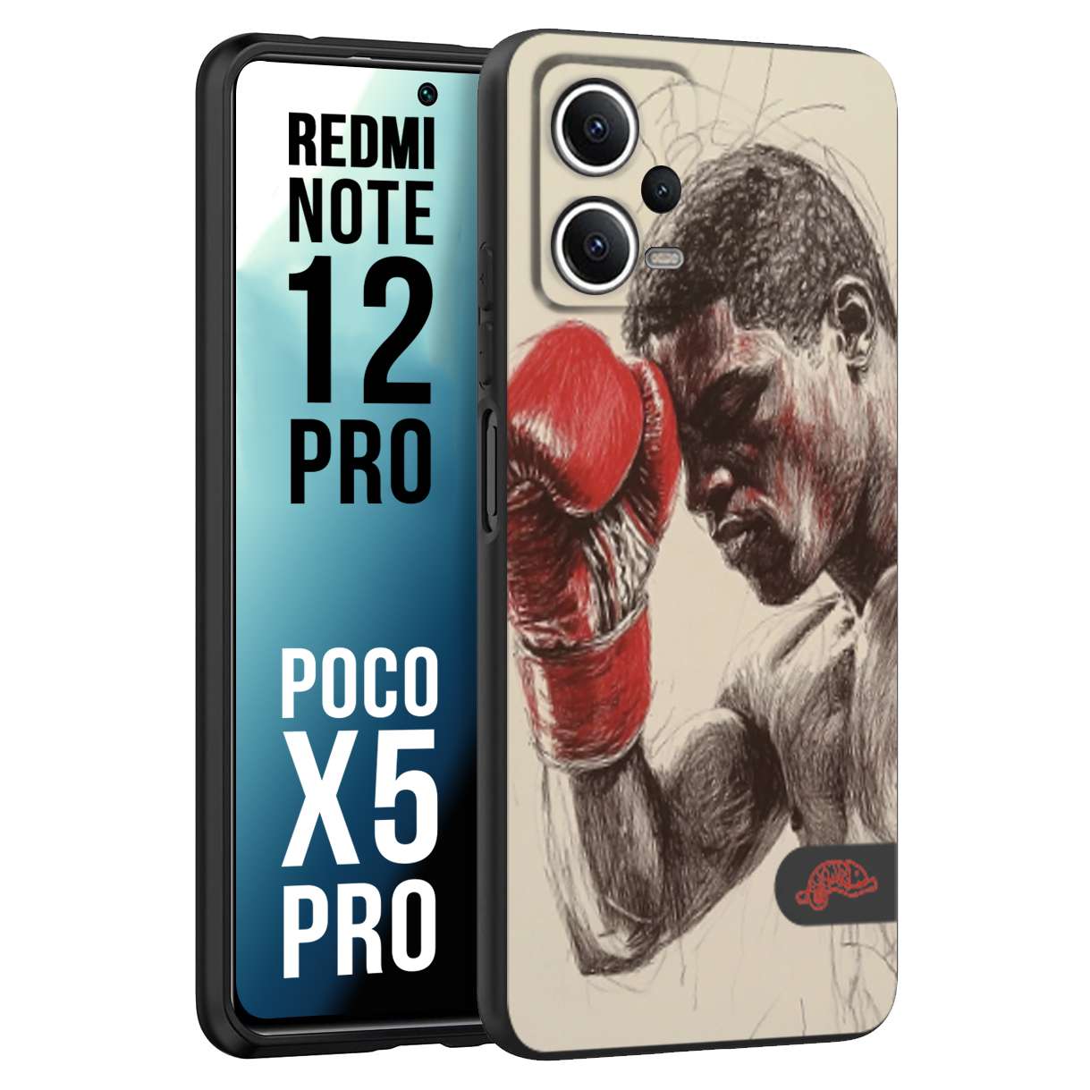 CUSTOMIZZA - Custodia cover nera morbida in tpu compatibile per Xiaomi Redmi Note 12 PRO - POCO X5 PRO pugilato pugili disegno tattoo guantoni boxer pesi massimi