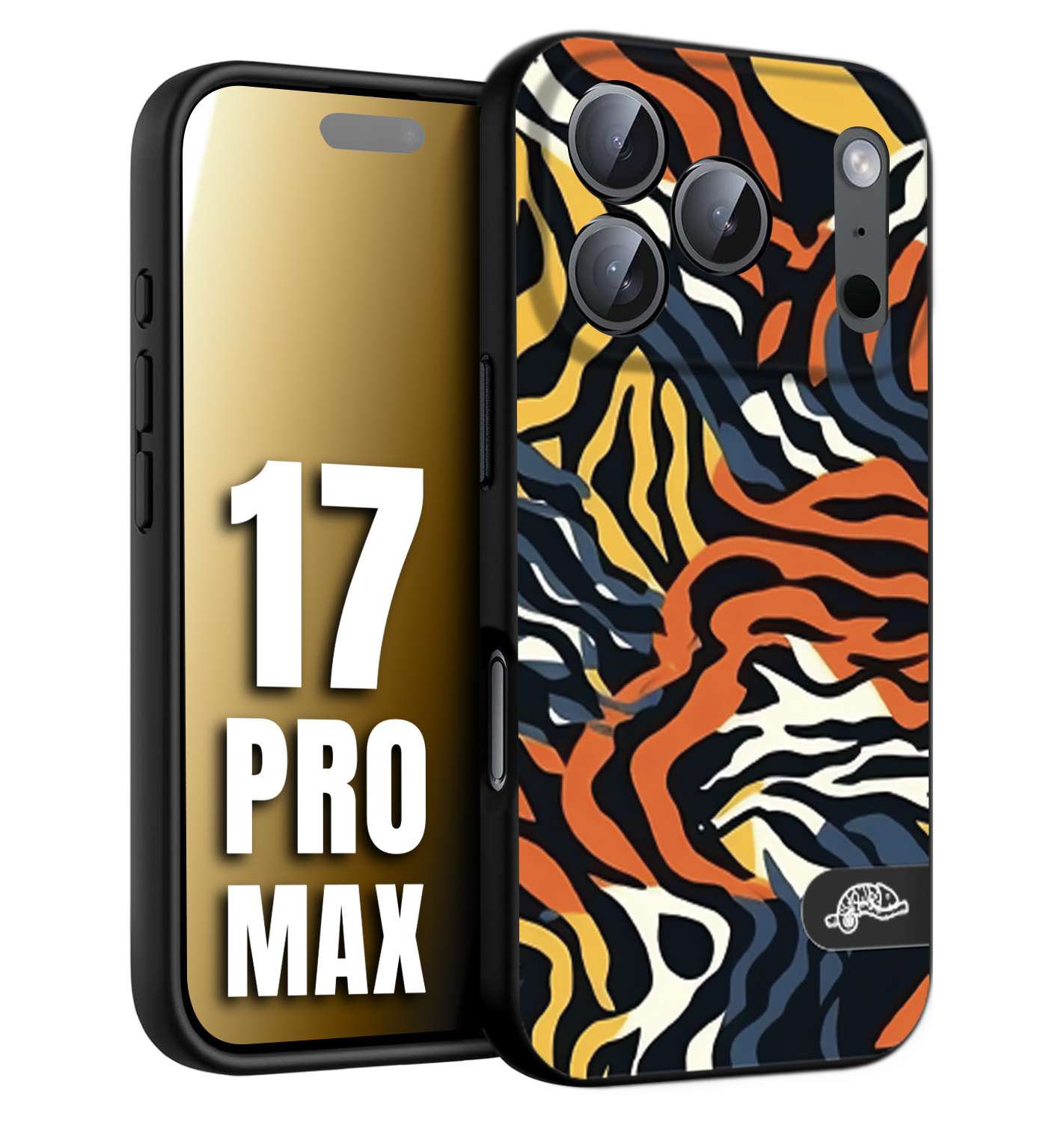 CUSTOMIZZA - Custodia cover nera morbida in tpu compatibile per iPhone 17 PRO MAX leopardato maculato tigrato tiger colorata gialla blu arancio