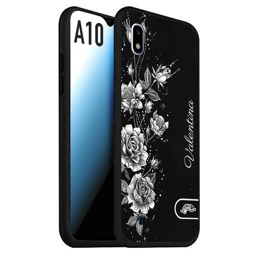 CUSTOMIZZA - Custodia cover nera morbida in tpu compatibile per Samsung A10 personalizzata rilievo soft touch nome rose fiori donna