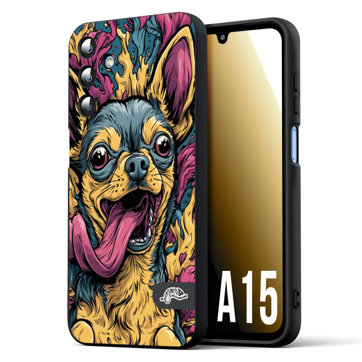 CUSTOMIZZA - Custodia cover nera morbida in tpu compatibile per Samsung A15 5G Chihuahua illustrazione cane pop art cane street art cartone animato
