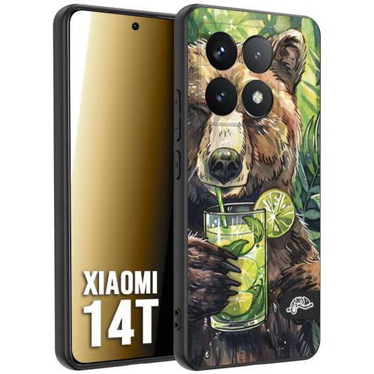 CUSTOMIZZA - Custodia cover nera morbida in tpu compatibile per Xiaomi 14T fiori estate disegnata cocktails animali simpatici orso bear negroni
