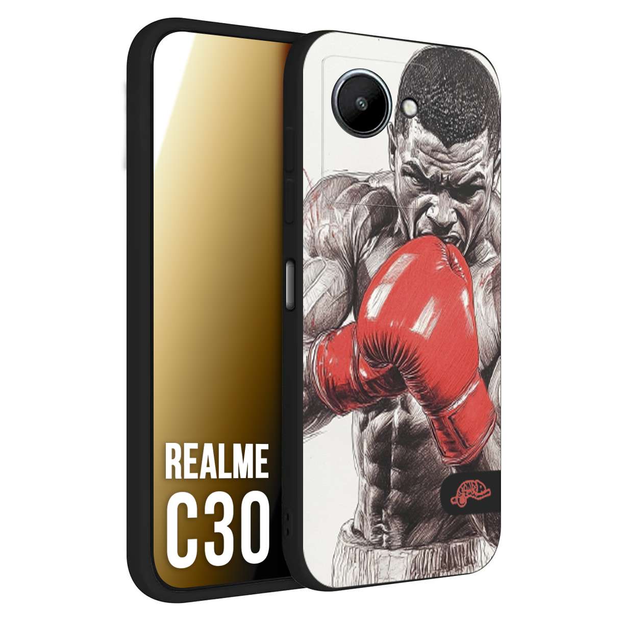 CUSTOMIZZA - Custodia cover nera morbida in tpu compatibile per Realme C30 pugilato pugili disegno tattoo guantoni box pesi massimi gancio