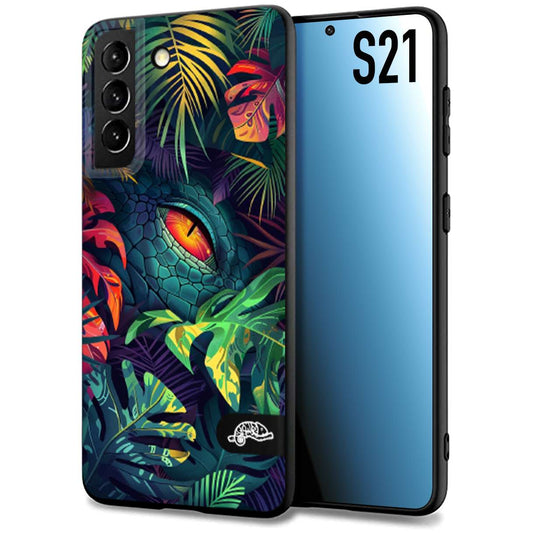 CUSTOMIZZA - Custodia cover nera morbida in tpu compatibile per Samsung S21 animali color giungla tropicale occhio di coccodrillo alligatore disegnato
