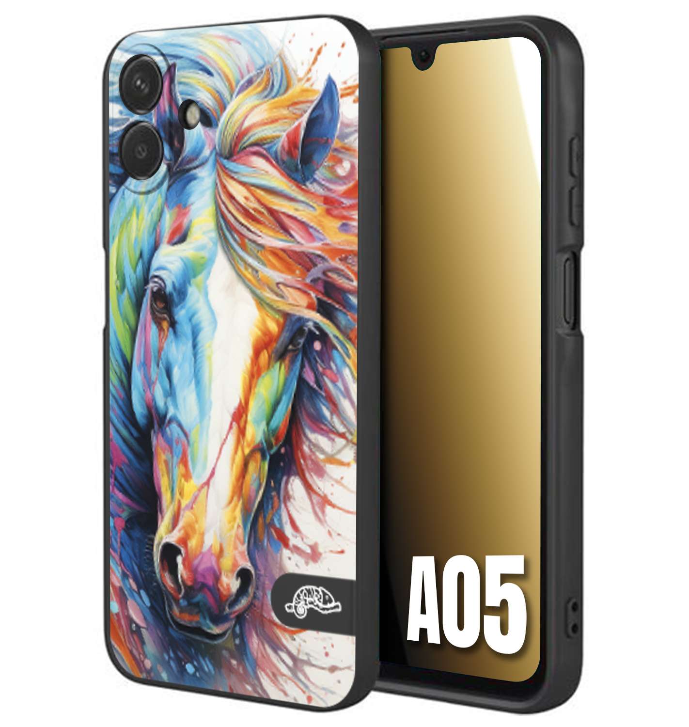 CUSTOMIZZA - Custodia cover nera morbida in tpu compatibile per Samsung A05 animali color cavallo horse viso colori vibranti disegnato schizzo