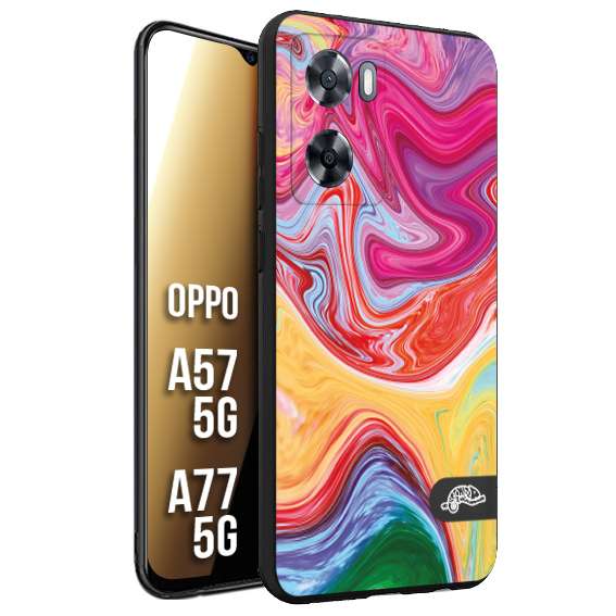 CUSTOMIZZA - Custodia cover nera morbida in tpu compatibile per Oppo A57 5G - A77 5G colorata fantasia vortice marmo onde verde fucsia gialla