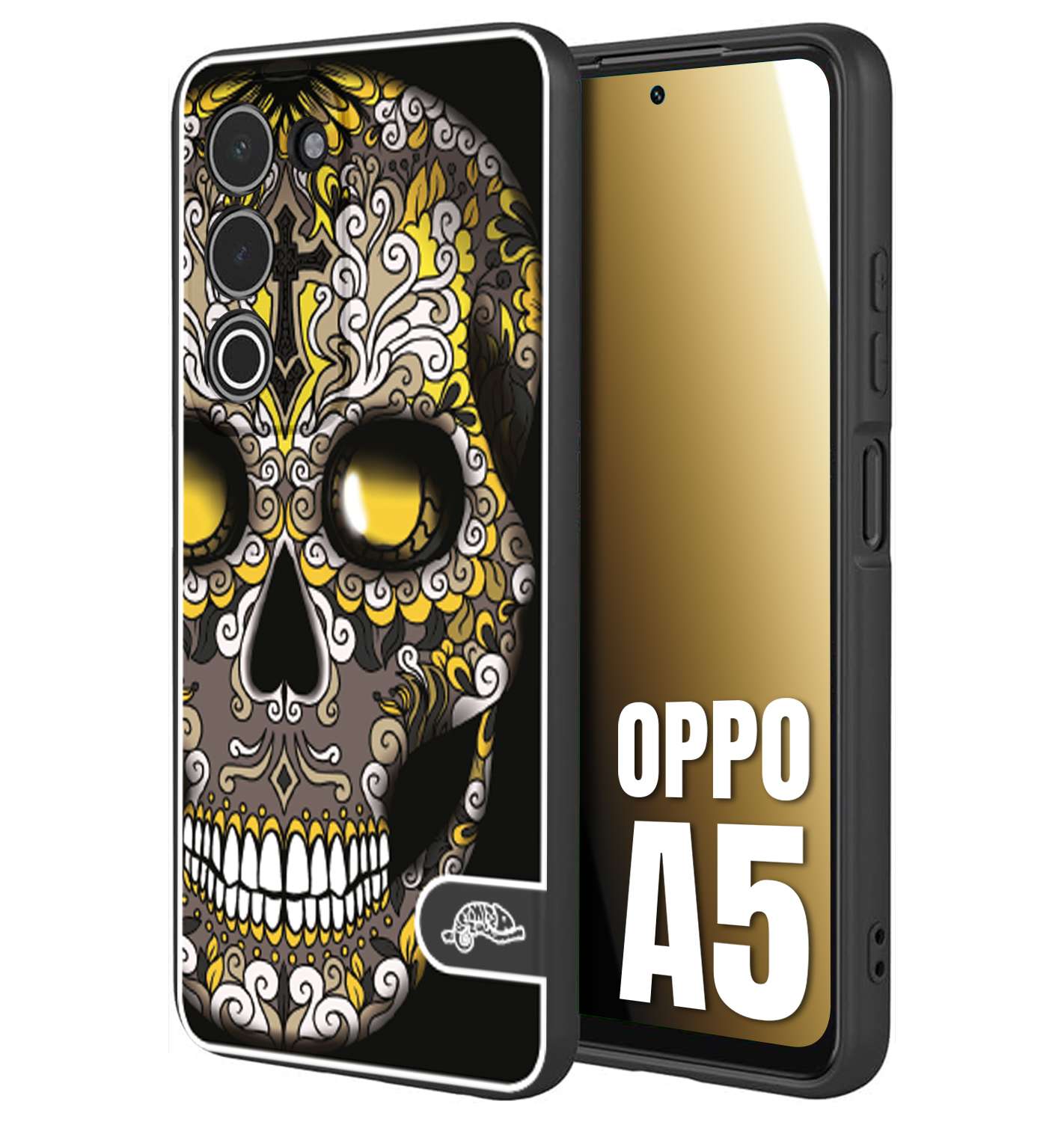 CUSTOMIZZA - Custodia cover nera morbida in tpu compatibile per Oppo A5 teschio messicano Mexican skull nero giallo