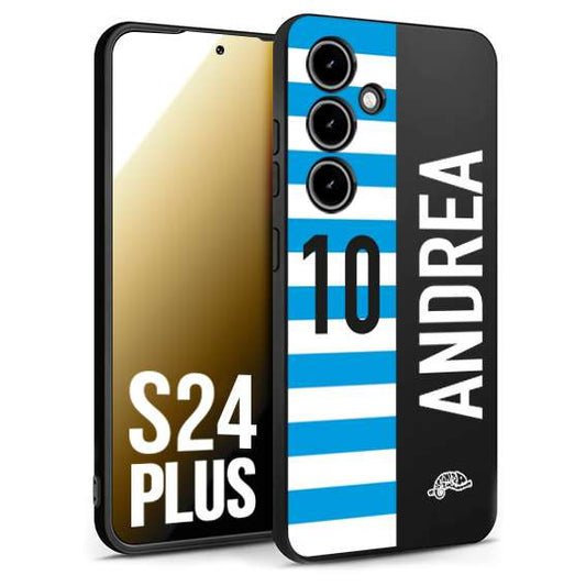 CUSTOMIZZA - Custodia cover nera morbida in tpu compatibile per Samsung S24 PLUS personalizzata calcio football nome e numero calciatori biancazzurri