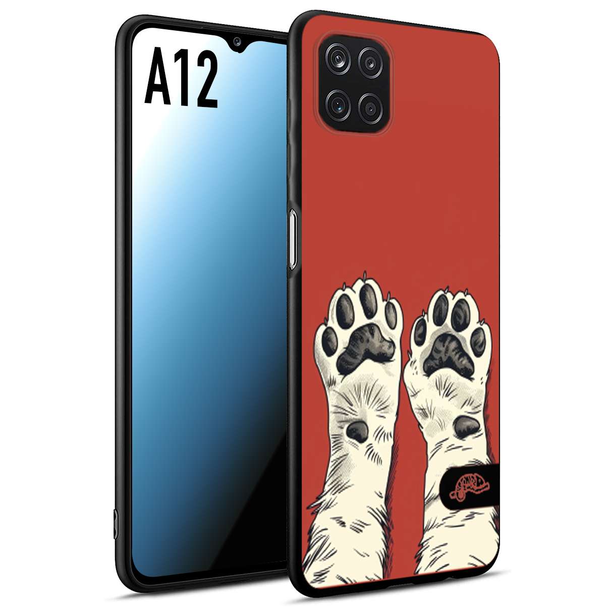 CUSTOMIZZA - Custodia cover nera morbida in tpu compatibile per Samsung A12 zampe di gatto cat paws rossa red disegnata fumetto cartoon