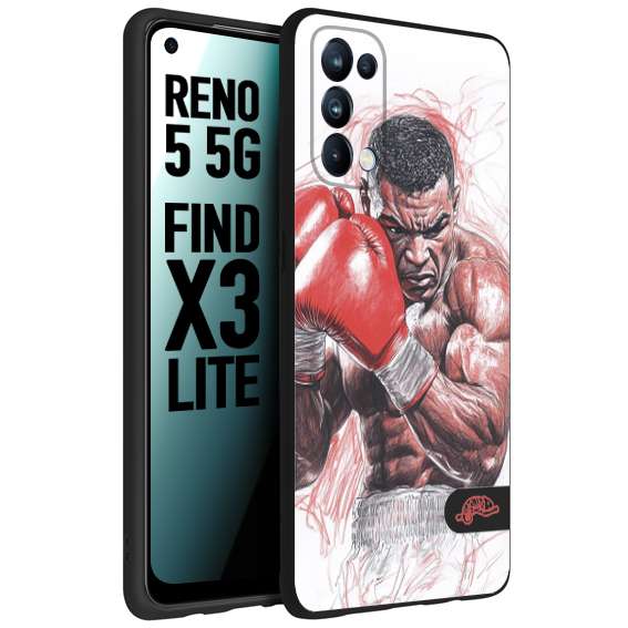 CUSTOMIZZA - Custodia cover nera morbida in tpu compatibile per Oppo Reno 5 5G pugilato pugili disegno tattoo guantoni boxer pesi massimi iron mike