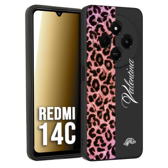 CUSTOMIZZA - Custodia cover nera morbida in tpu compatibile per Xiaomi Redmi 14C leopardato rosa fucsia personalizzata nome iniziali