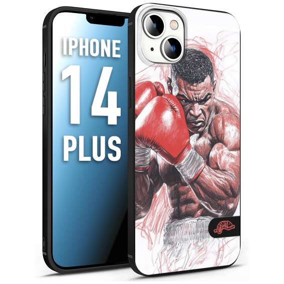 CUSTOMIZZA - Custodia cover nera morbida in tpu compatibile per iPhone 14 PLUS pugilato pugili disegno tattoo guantoni boxer pesi massimi iron mike