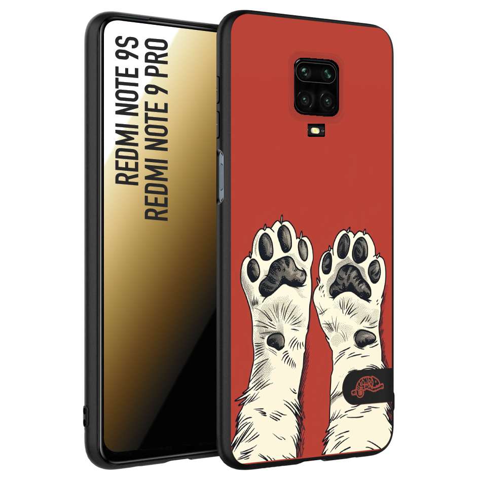 CUSTOMIZZA - Custodia cover nera morbida in tpu compatibile per Xiaomi Redmi Note 9S - Note 9 PRO zampe di gatto cat paws rossa red disegnata fumetto cartoon