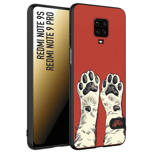 CUSTOMIZZA - Custodia cover nera morbida in tpu compatibile per Xiaomi Redmi Note 9S - Note 9 PRO zampe di gatto cat paws rossa red disegnata fumetto cartoon