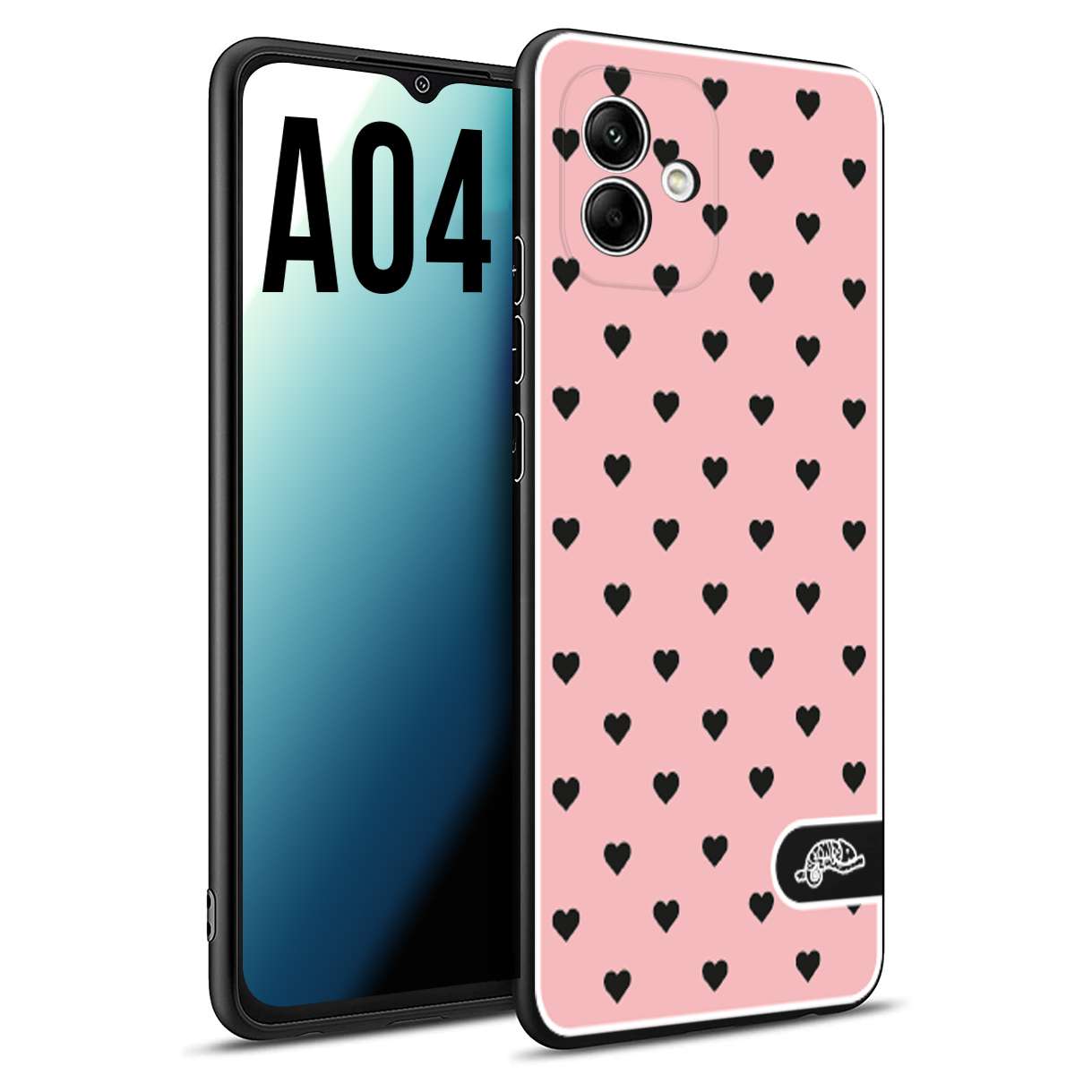 CUSTOMIZZA - Custodia cover nera morbida in tpu compatibile per Samsung A04 cuori pois rosa donna pin up vintage