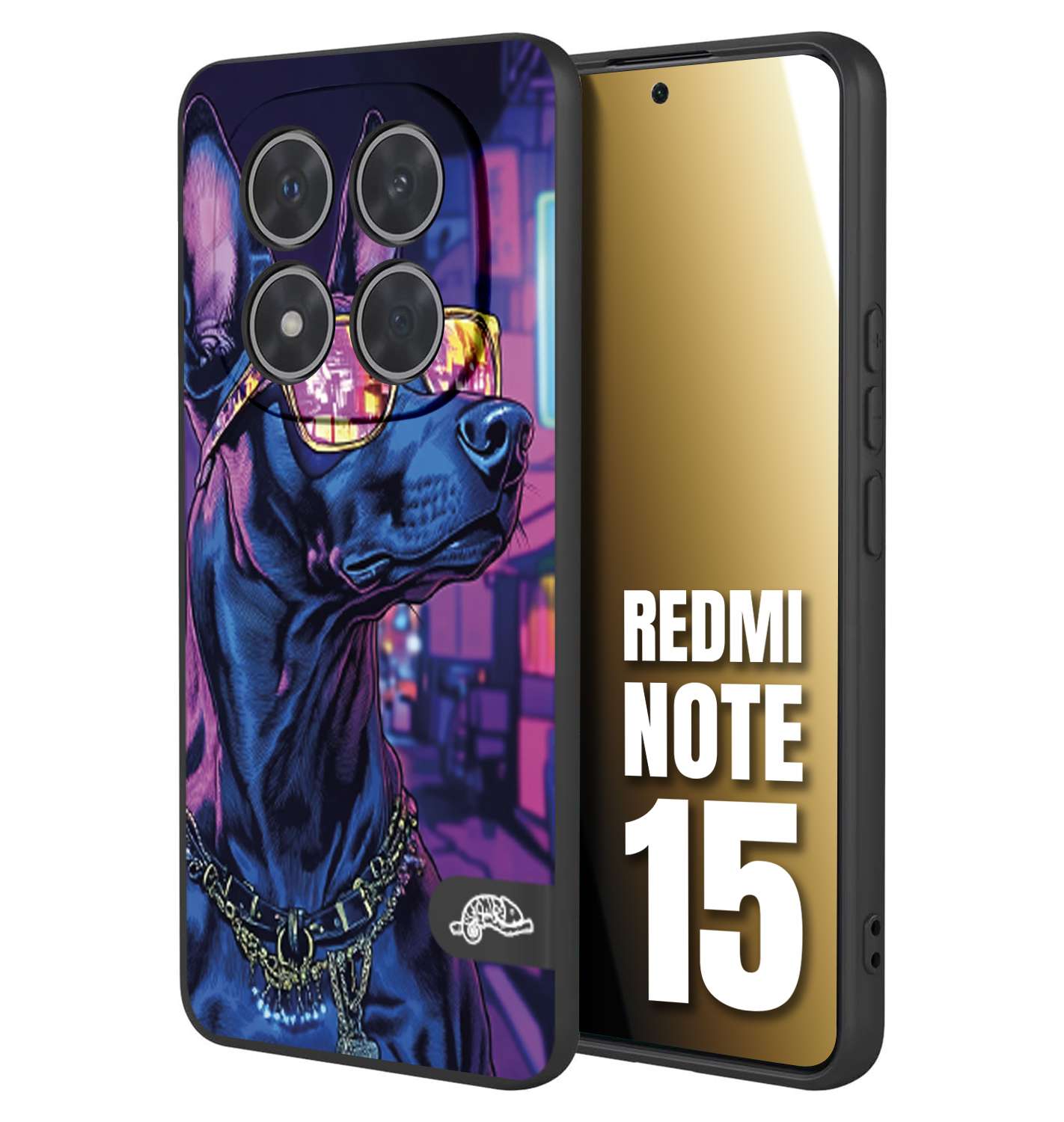 CUSTOMIZZA - Custodia cover nera morbida in tpu compatibile per Xiaomi Redmi Note 15 animali cyberpunk dobermann cane street dog fucsia blu night