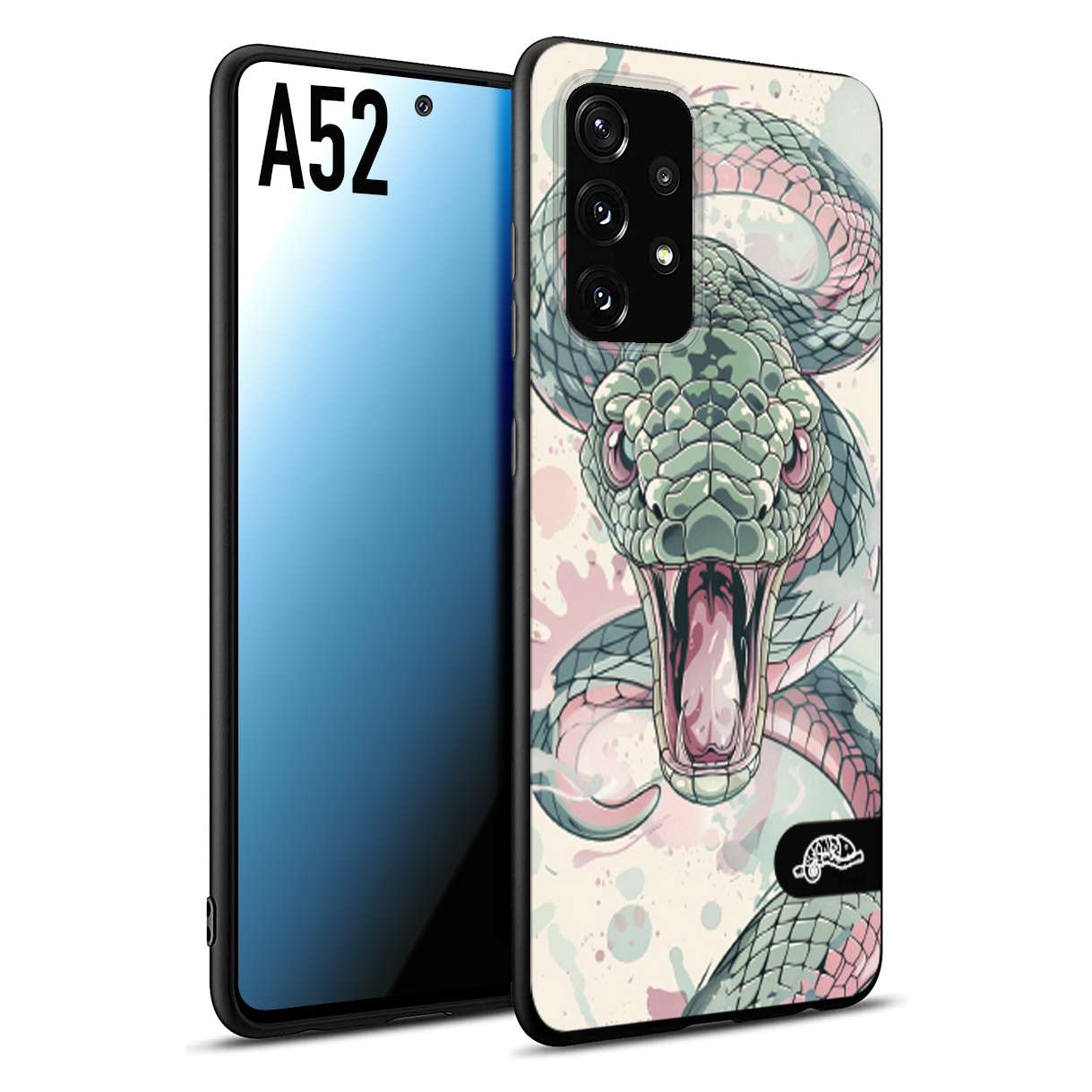 CUSTOMIZZA - Custodia cover nera morbida in tpu compatibile per Samsung A52 snake pink green serpente tatuaggio tattoo disegnato a mano