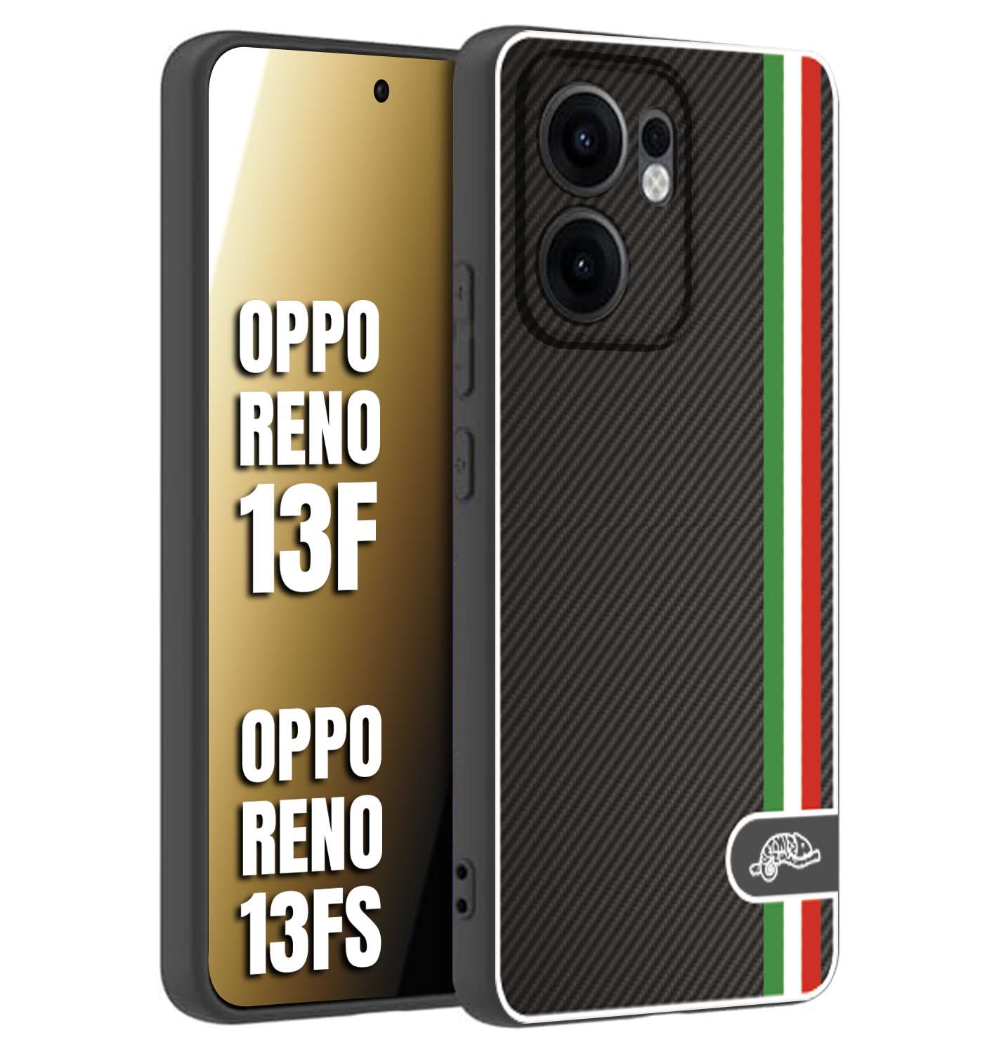 CUSTOMIZZA - Custodia cover nera morbida in tpu compatibile per Oppo Reno 13 F effetto fibra di carbonio bandiera Italia made in Italy