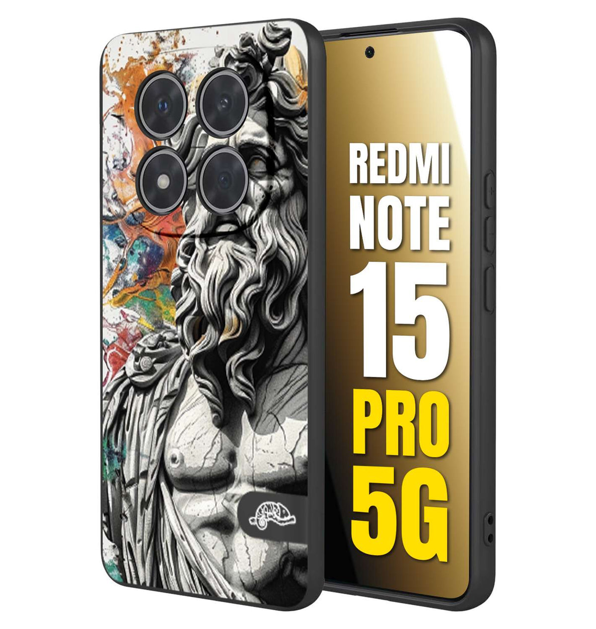CUSTOMIZZA - Custodia cover nera morbida in tpu compatibile per Xiaomi Redmi Note 15 PRO 5G statua colorata moderna antico tattoo splash color