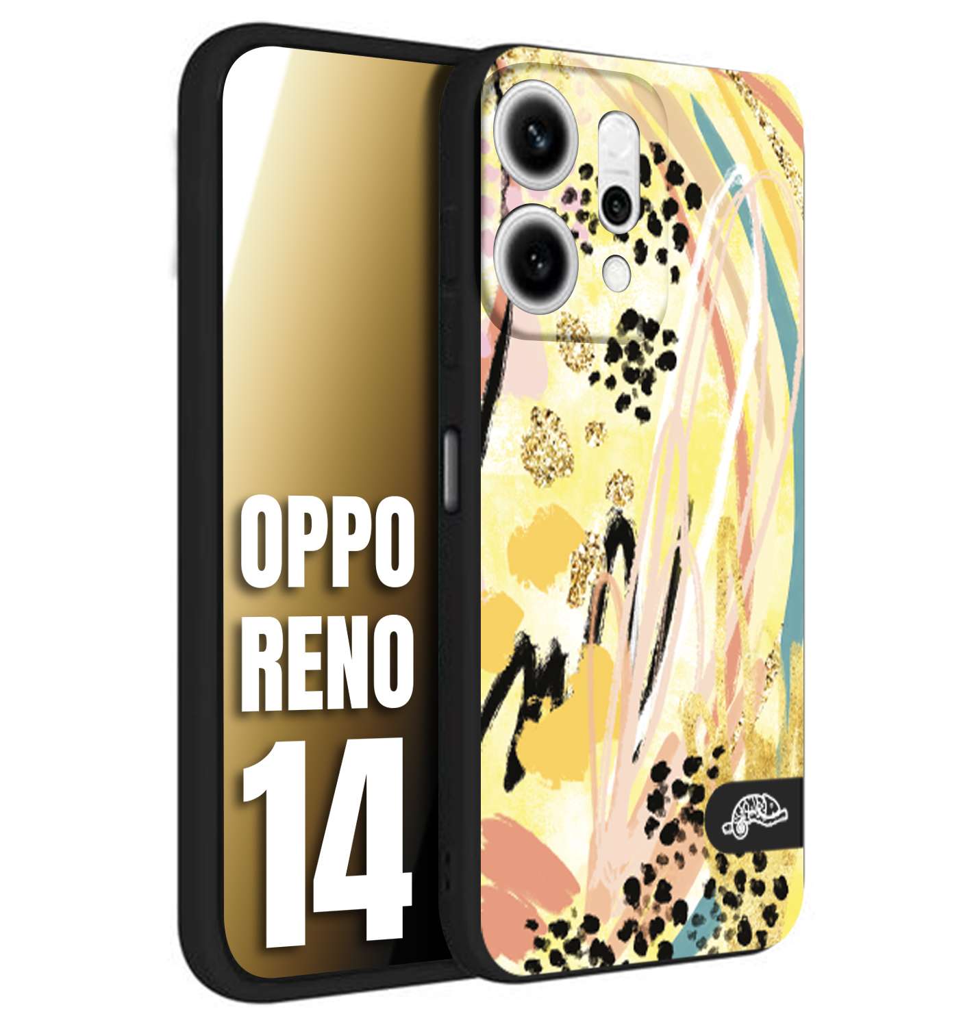 CUSTOMIZZA - Custodia cover nera morbida in tpu compatibile per Oppo Reno 14 astratti donna flower fantasia estate gialla rosa leopardata
