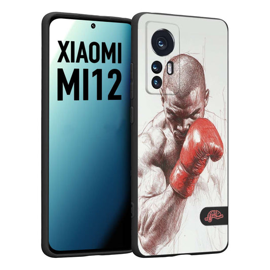 CUSTOMIZZA - Custodia cover nera morbida in tpu compatibile per Xiaomi 12 5G pugilato pugili disegno tattoo guantoni box sport primo piano