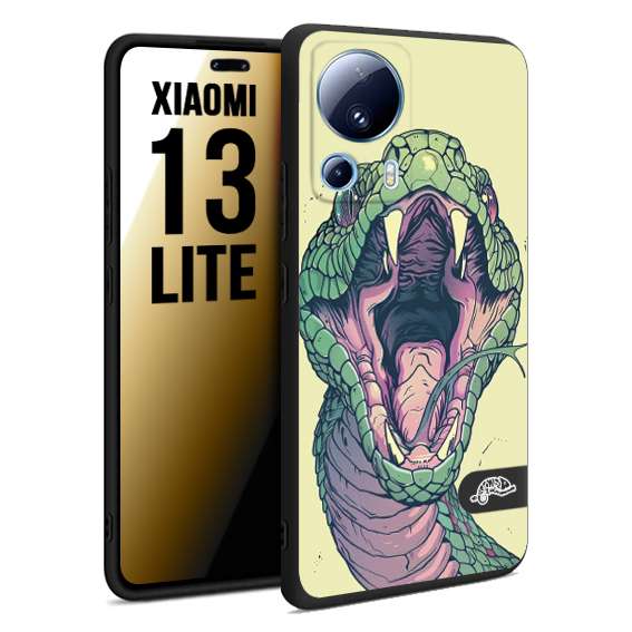 CUSTOMIZZA - Custodia cover nera morbida in tpu compatibile per Xiaomi 13 LITE snake yellow green serpente tatuaggio tattoo disegnato a mano