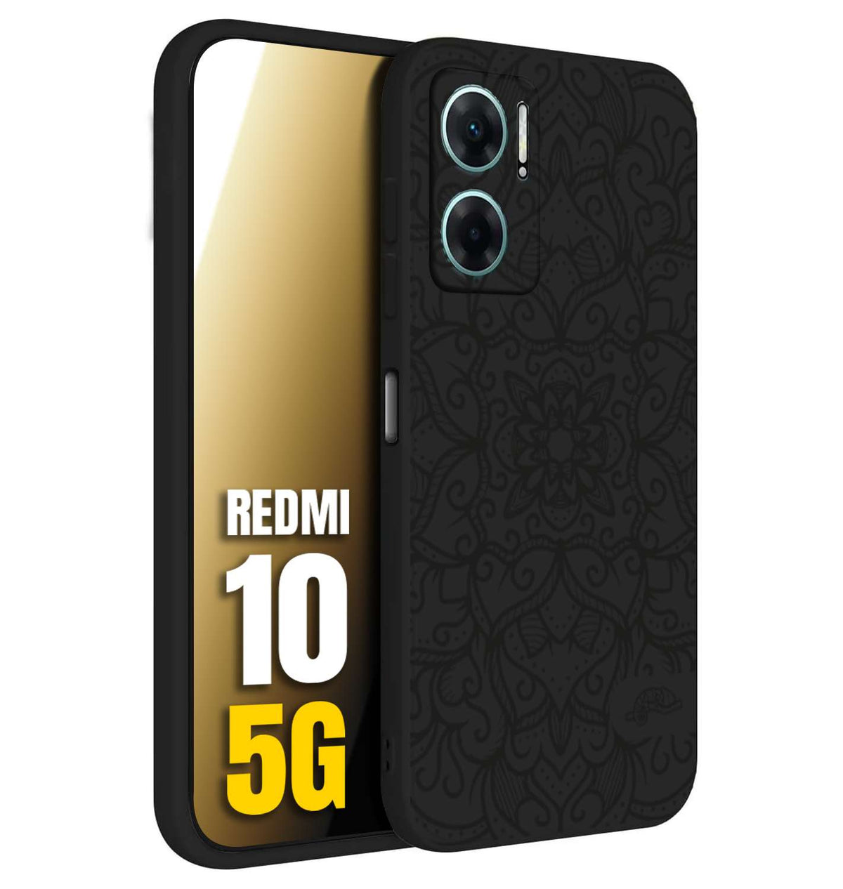 CUSTOMIZZA - Custodia cover nera morbida in tpu compatibile per Xiaomi Redmi 10 5G mandala nero fiore vedo non vedo donna